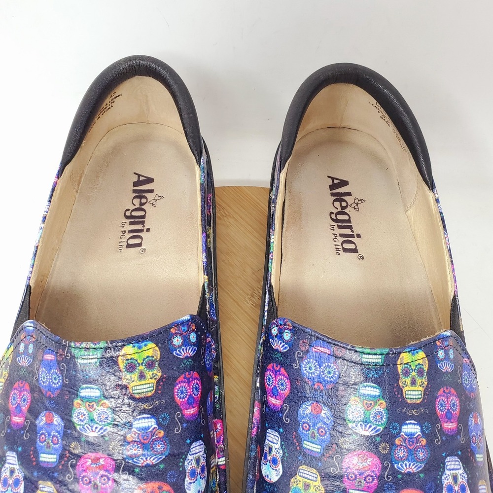 Alegria Debra Clogs Womens 42 Black Purple Pink‎ Sugar Skulls Loafer Shoes - Picture 6 of 15